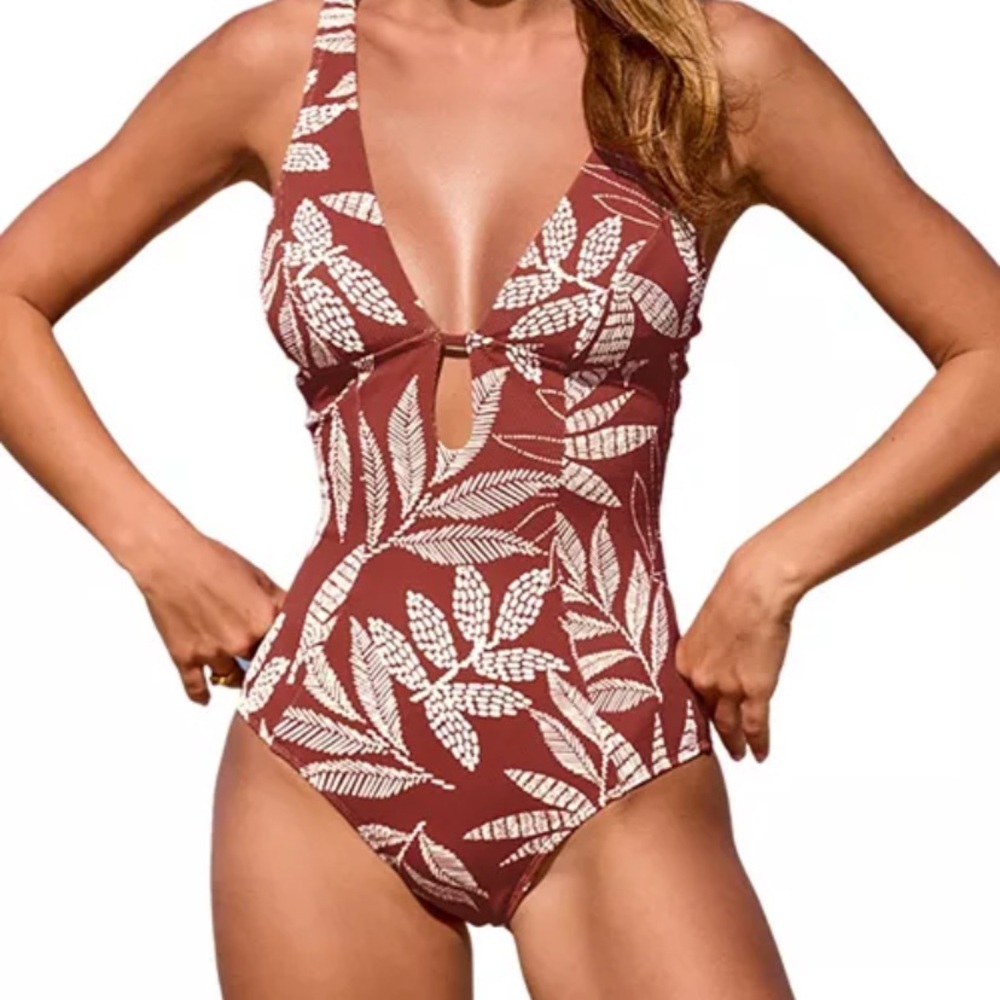 Leaf Print Halter One-Piece Swimsuit